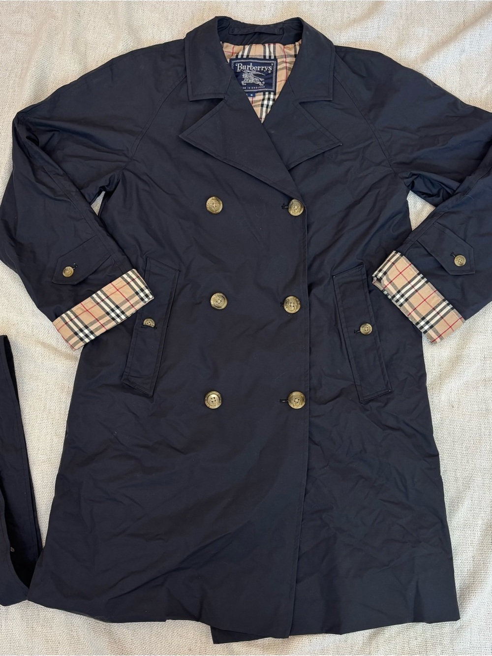 Vintage Burberry Double-Breasted Trench with Signature Check Cuffs